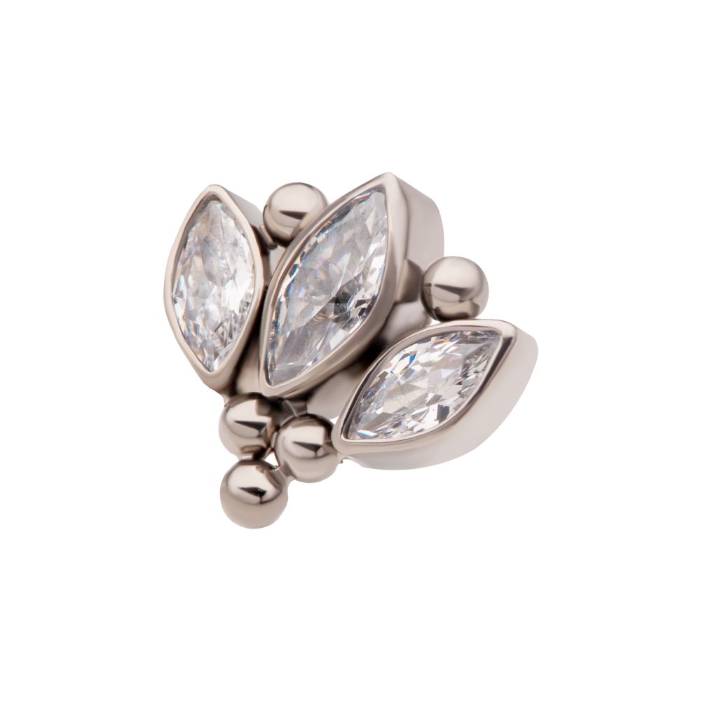 Titanium Threadless Beaded Bezel Set Marquise Gem 3-Cluster Top