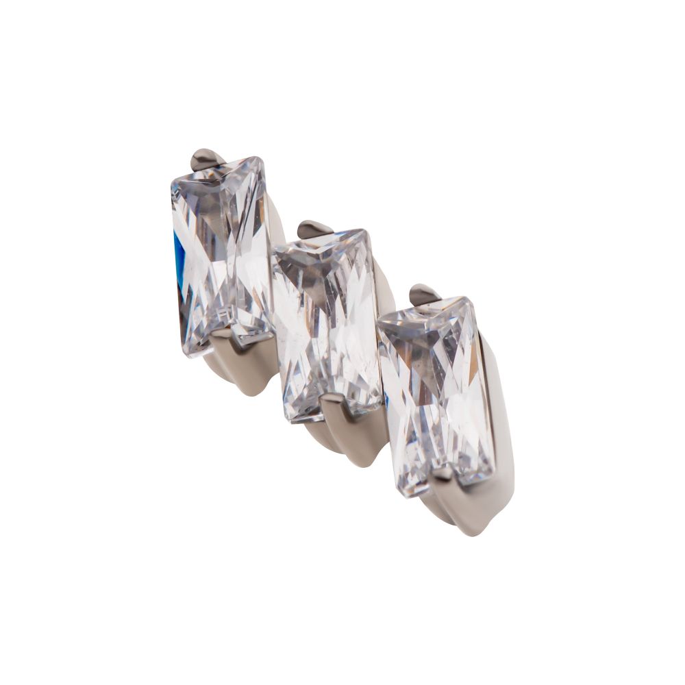 Titanium Threadless Prong Set Baguette CZ Diagonal 3-Cluster Top