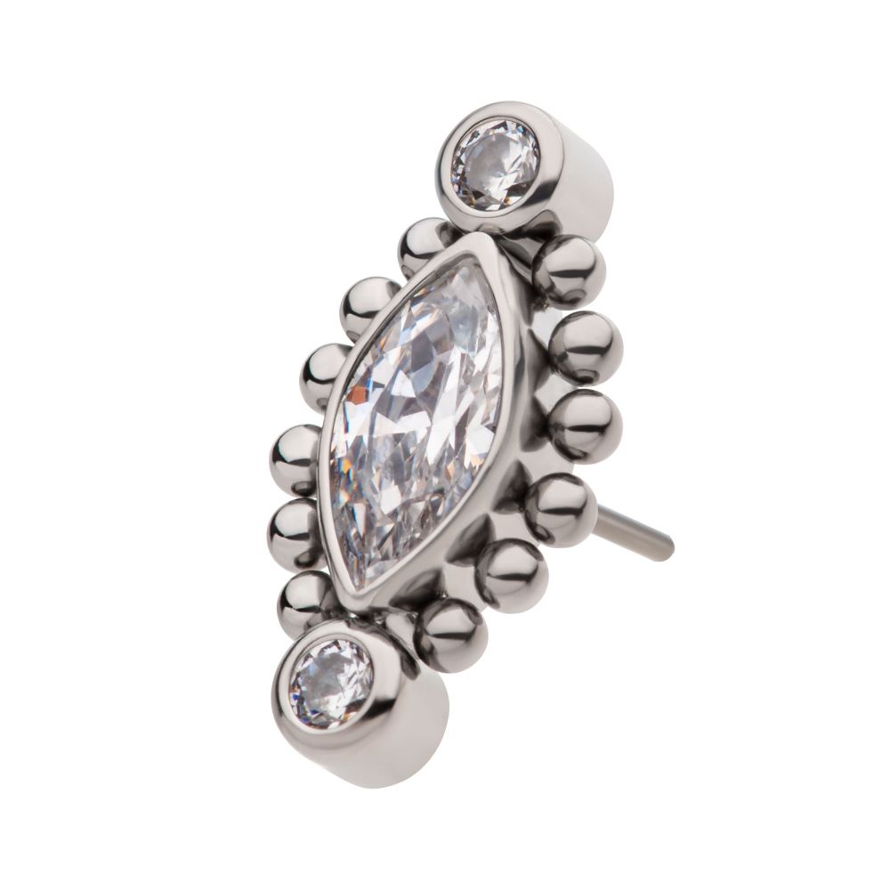 Titanium Threadless with Bezel Set Round CZ & Beads Around Marquise CZ Top