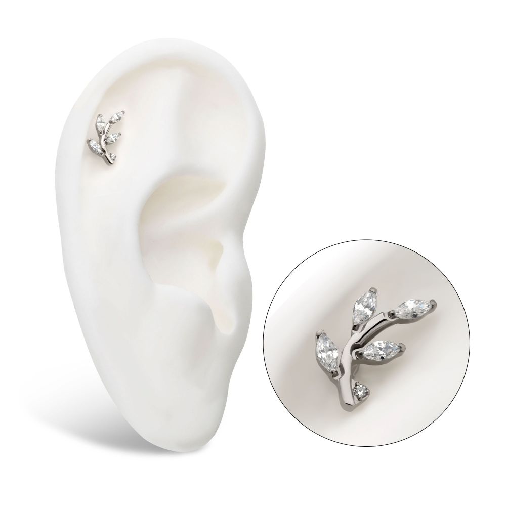 Threadless Prong Set Marquise CZ Leaf Top