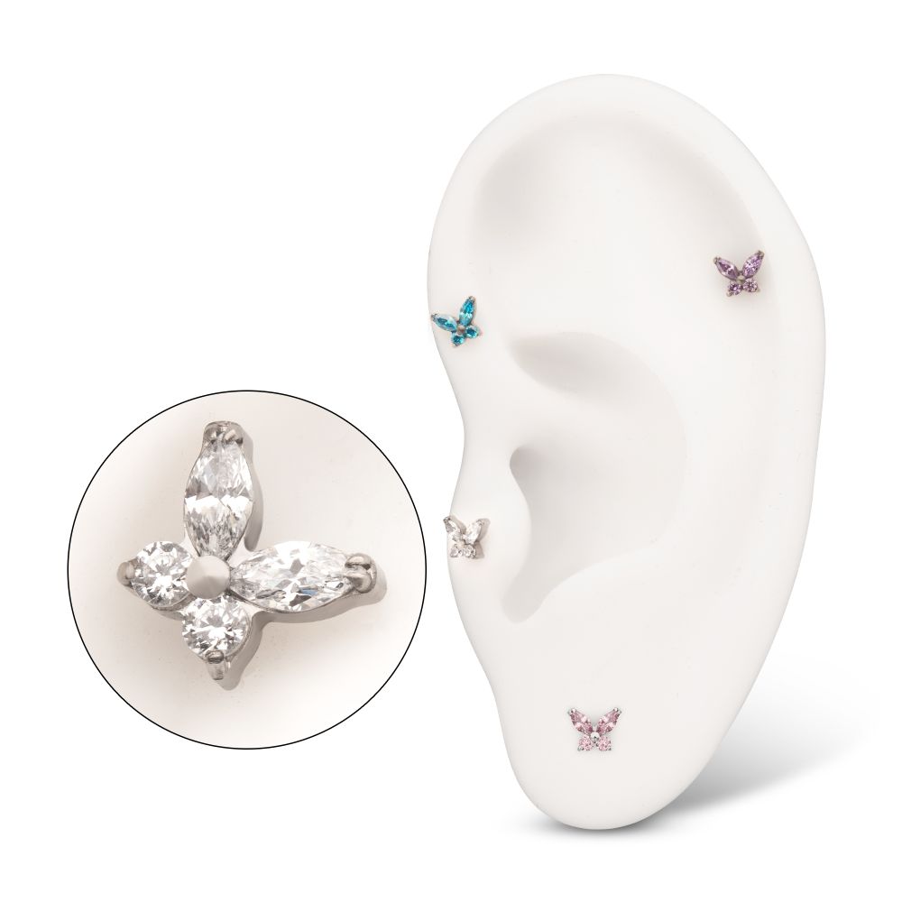 Titanium Threadless Small Butterfly with Prong Set Round & Marquise Gem Top