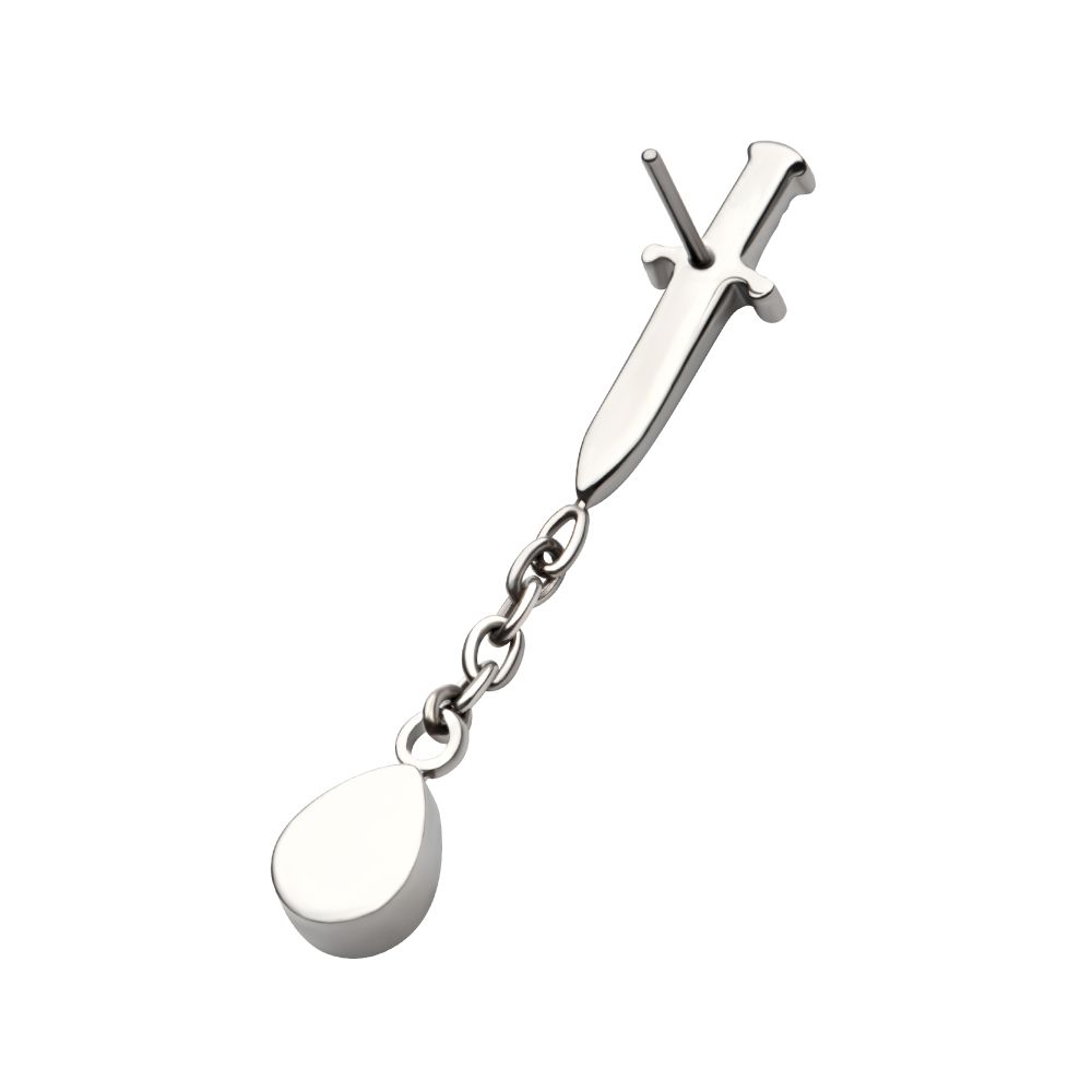 Titanium Threadless Dagger Top with Bezel Set Teardrop Opal Chain Dangle