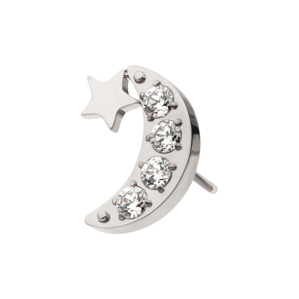 Titanium Threadless Star with Pave Set CZ Crescent Moon Top