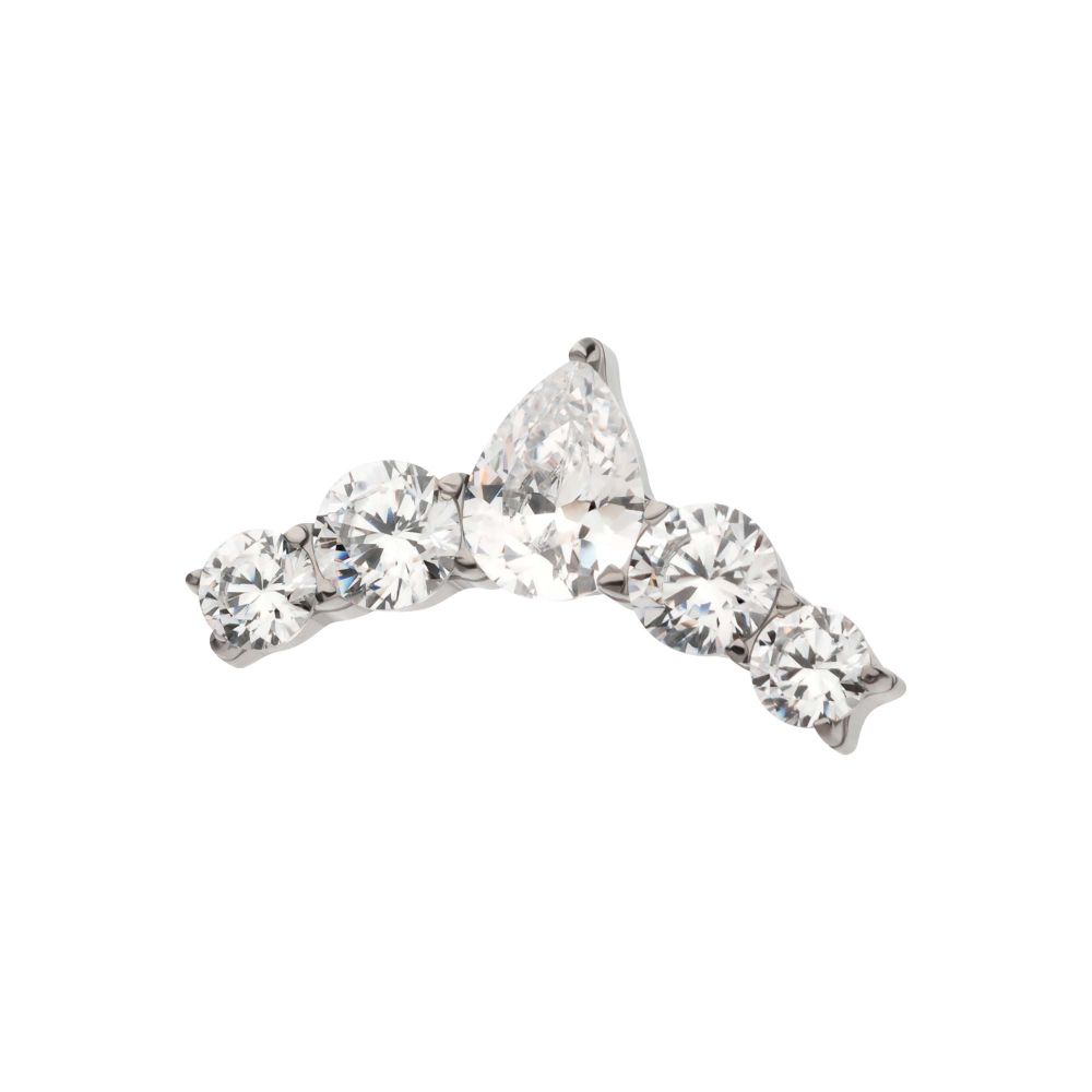 Titanium Threadless Prong Set Round & Teardrop Shape CZ 5-Cluster Top