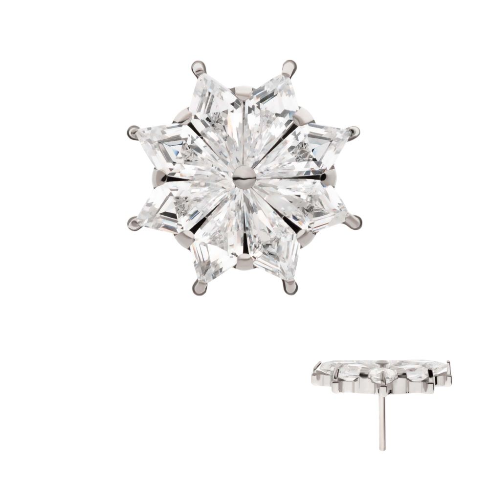 Titanium Threadless 8-Cluster Prong Set Kite Shape CZ Flower Top