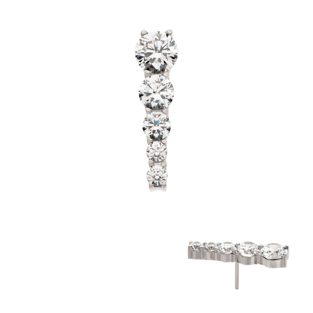 Titanium Threadless Cascading Prong Set Round CZ Gem 5-Cluster Top