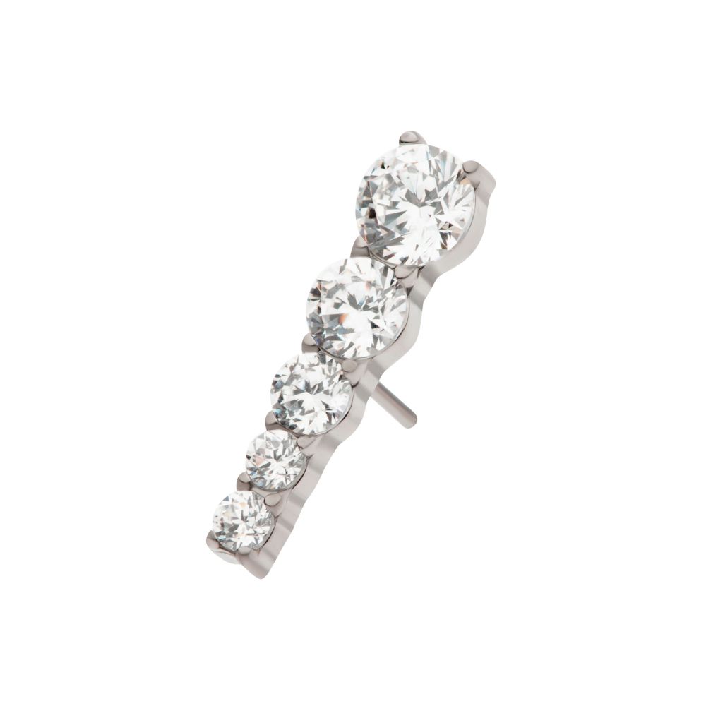 Titanium Threadless Cascading Prong Set Round CZ Gem 5-Cluster Top
