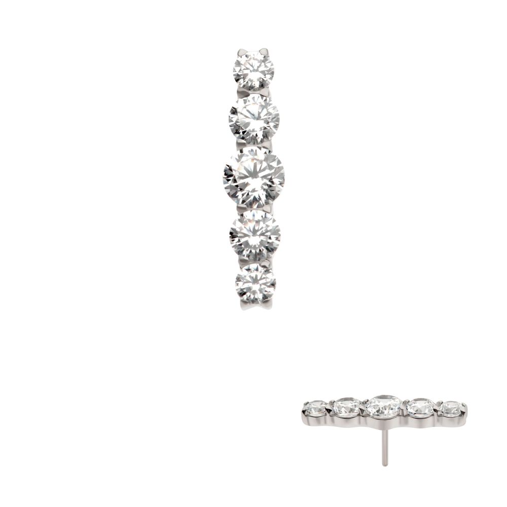 Titanium Threadless 5-Cluster Prong Set Round CZ Gem Bar Top