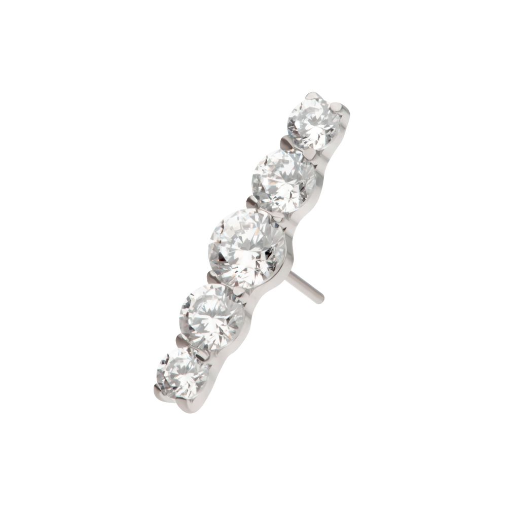 Titanium Threadless 5-Cluster Prong Set Round CZ Gem Bar Top