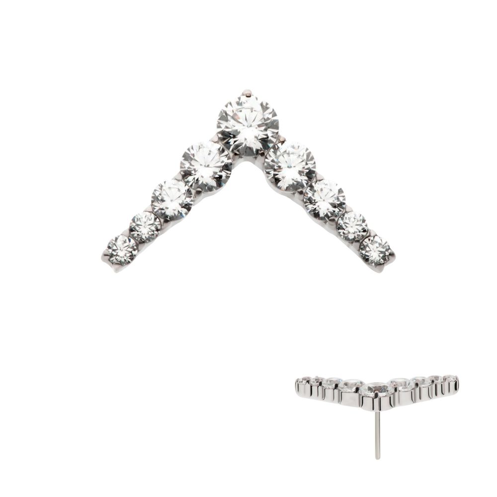Titanium Threadless 9-Cluster Prong Set Round CZ Chevron Shape Top