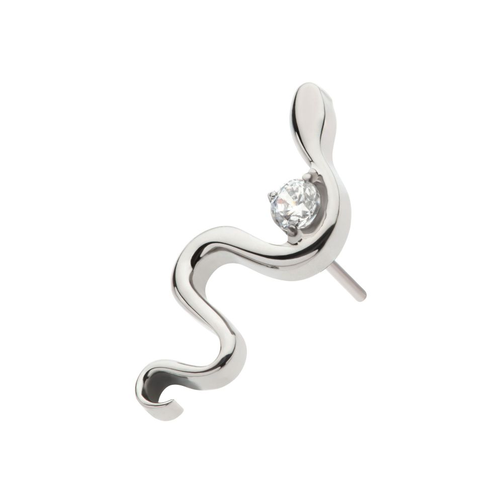 Titanium Threadless with 1.8mm Prong Set Round CZ Gem Snake Top