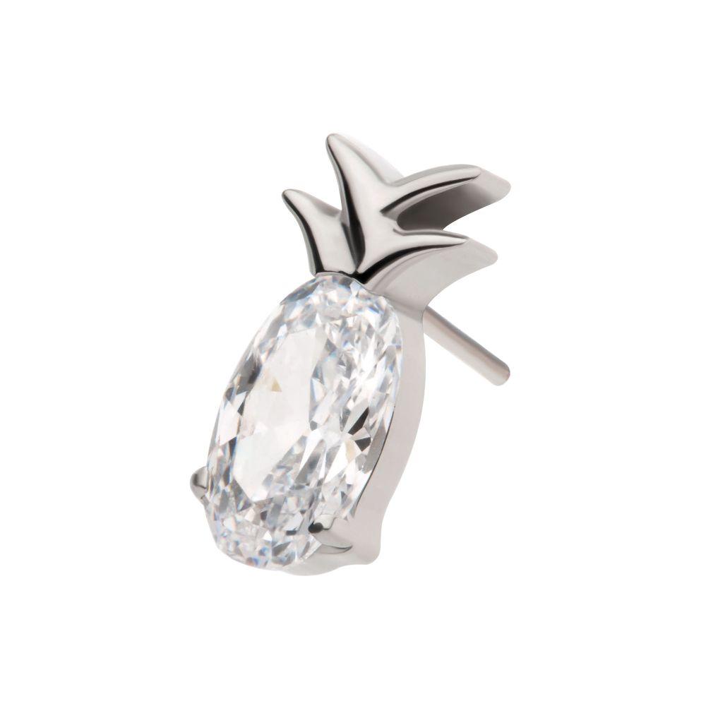 Titanium Threadless Prong Set Oval CZ Gem Pineapple Top