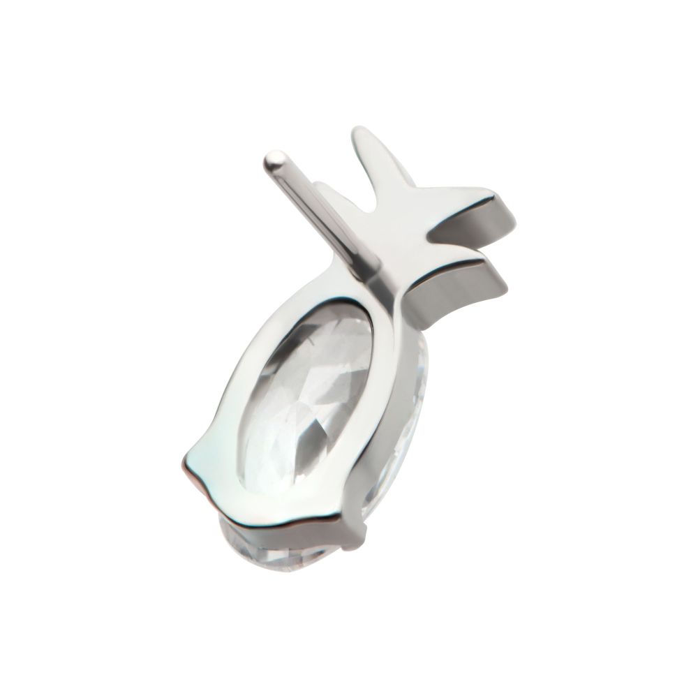 Titanium Threadless Prong Set Oval CZ Gem Pineapple Top