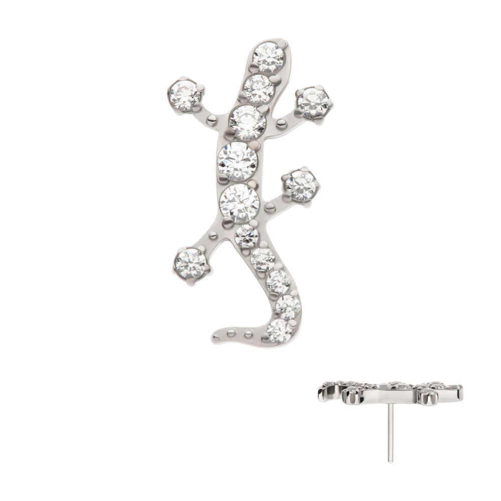 Titanium Threadless Pave Set Round CZ Gem Lizard Top