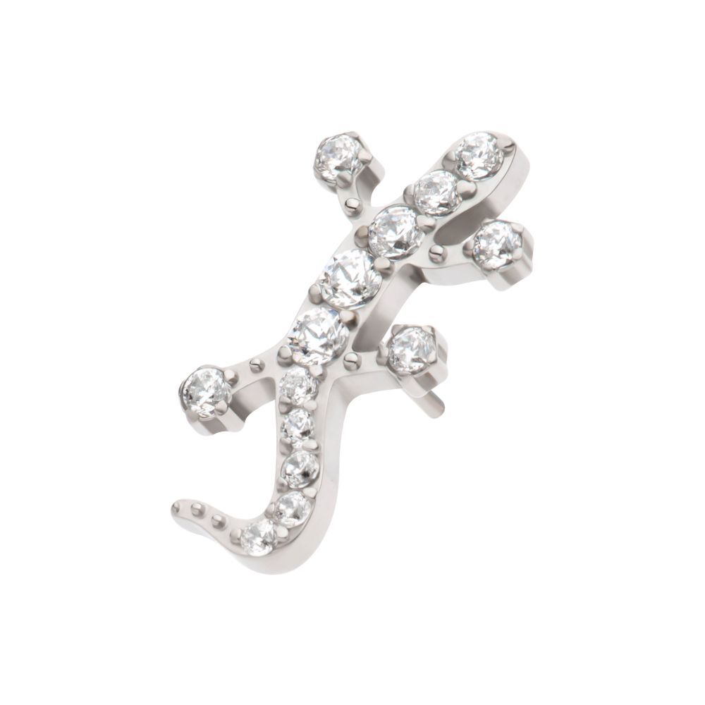 Titanium Threadless Pave Set Round CZ Gem Lizard Top