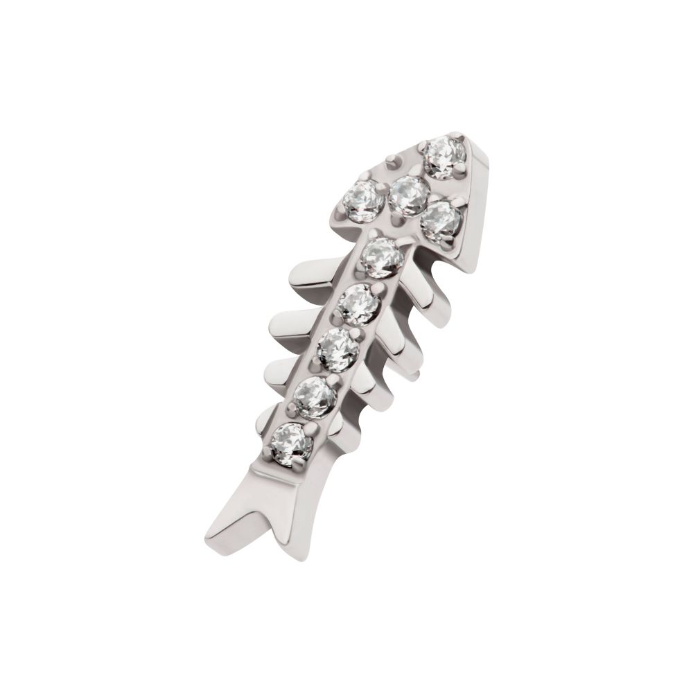 Titanium Threadless Pave Set Round CZ Gem Fishbone Top
