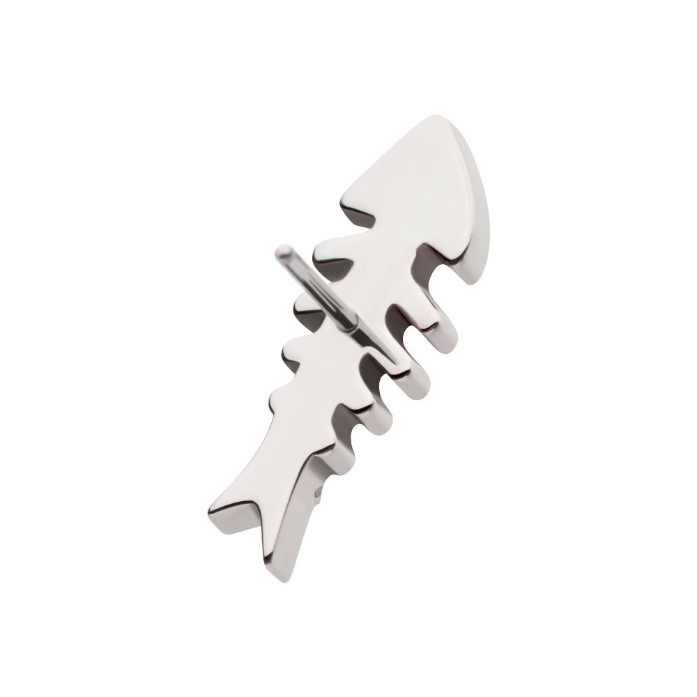 Titanium Threadless Pave Set Round CZ Gem Fishbone Top