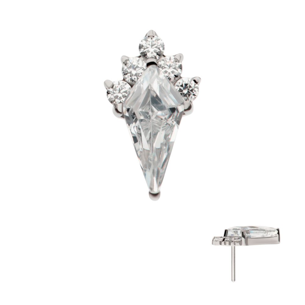 Titanium Threadless Kite Shape with 5-Cluster Round CZ Gem Top