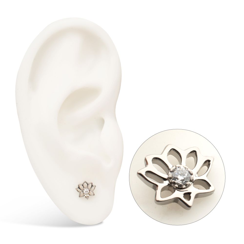 Titanium Threadless Lotus Flower Top with Prong Set Gem