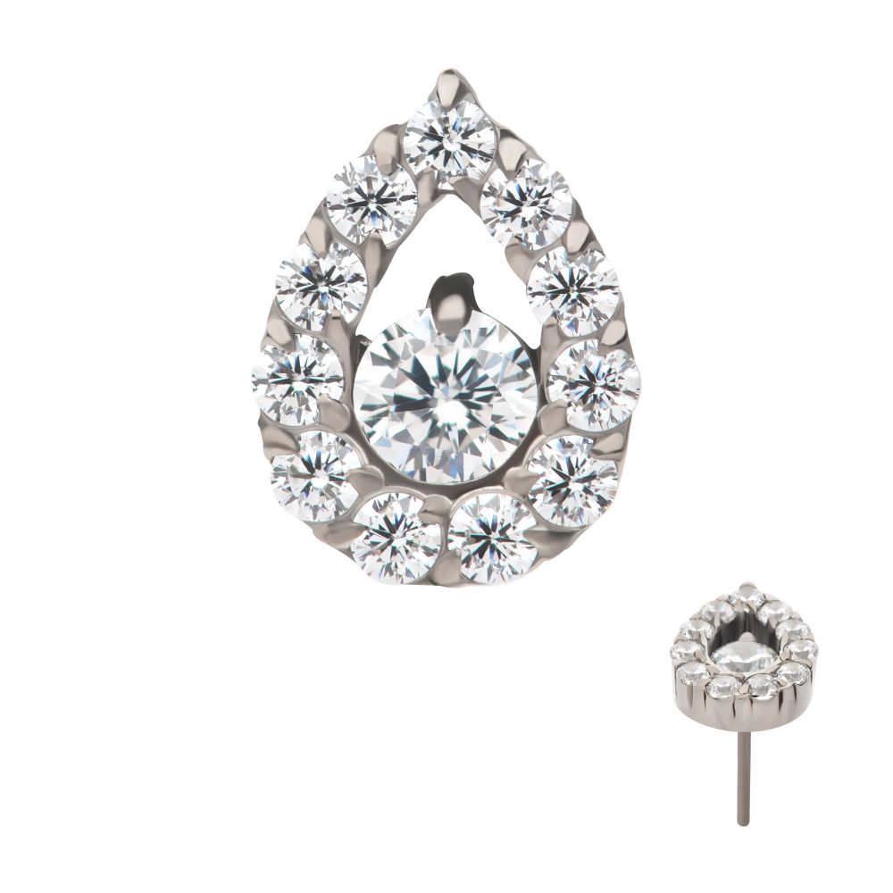 Titanium Threadless Round CZ Center Hollow Teardrop Shape Top