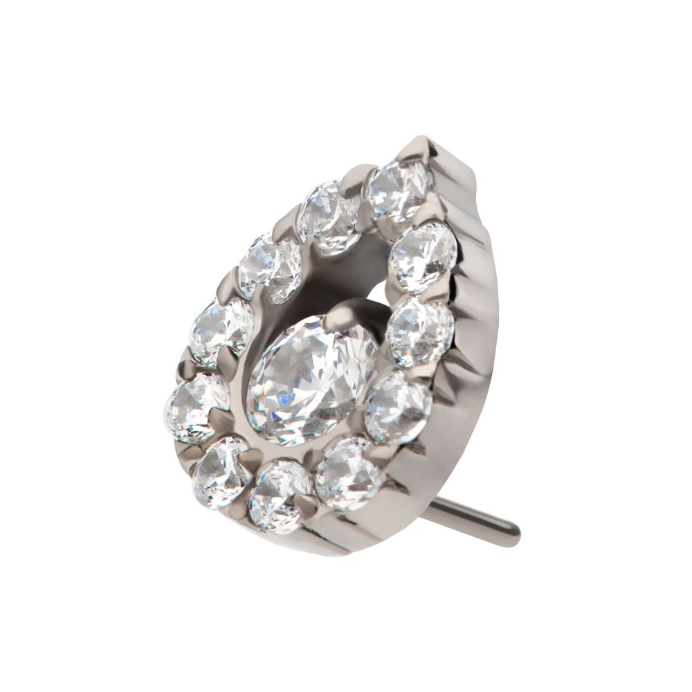 Titanium Threadless Round CZ Center Hollow Teardrop Shape Top
