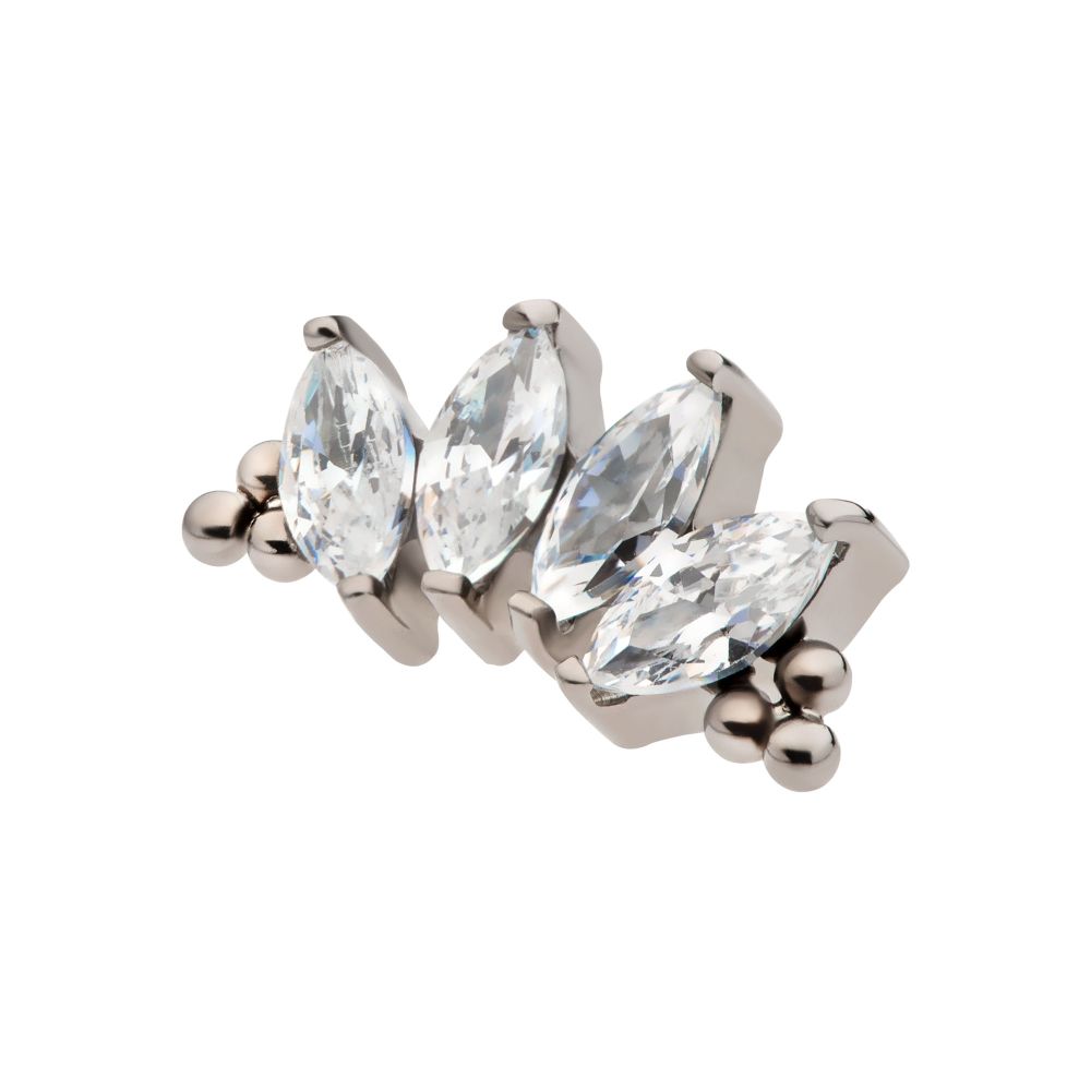 Titanium Threadless with Tri Beads & Prong Set Marquise CZ 4-Cluster Top
