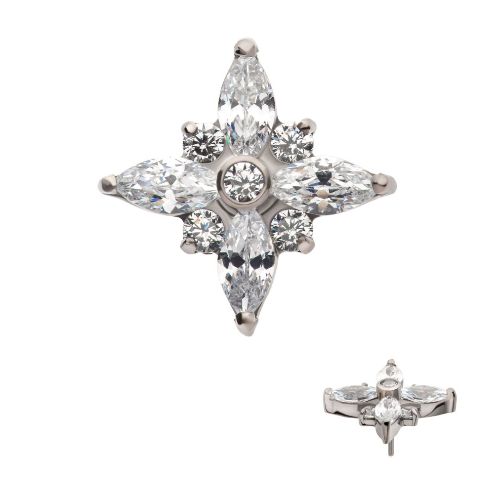 Titanium Threadless with Clustered Round & Marquise CZ Cross Shape Top