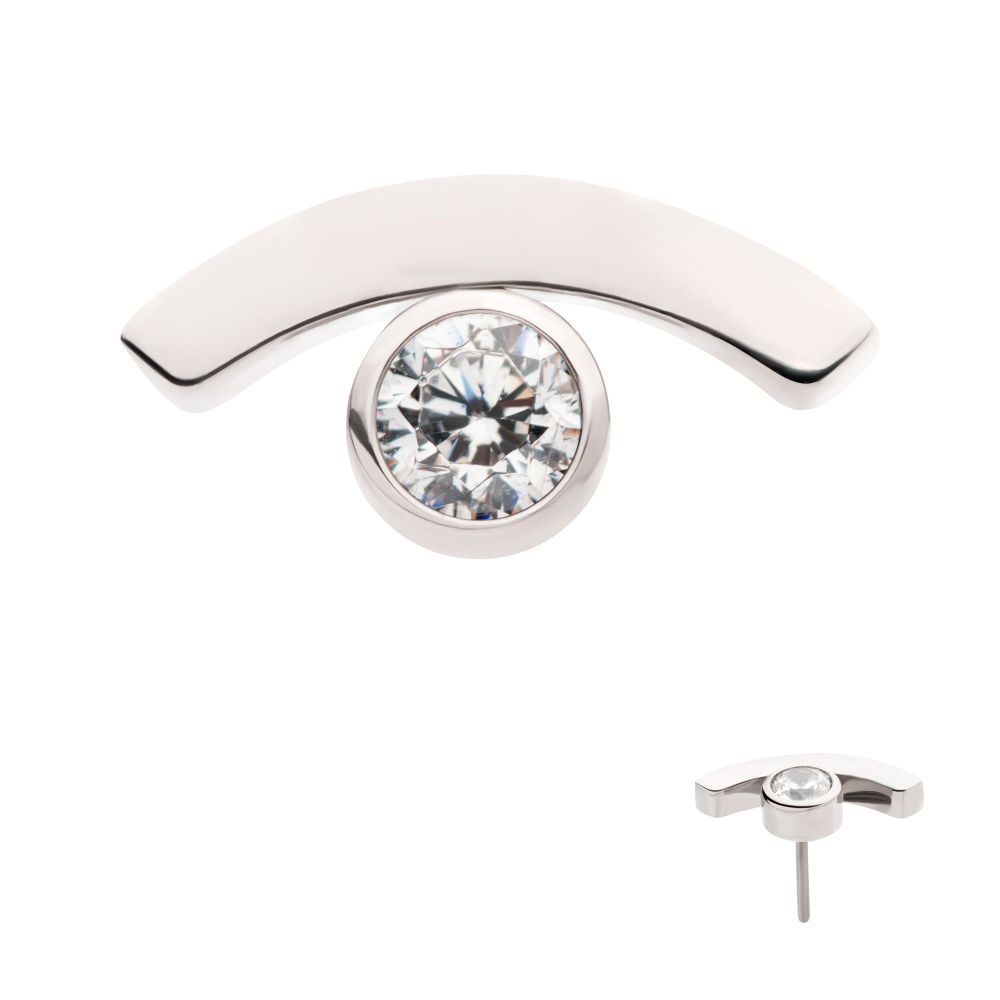 Titanium Threadless with Bezel Set CZ in a Curve Line Top
