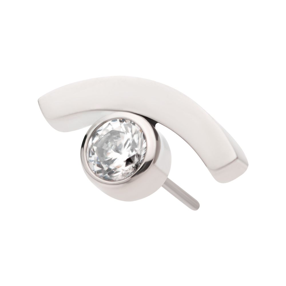 Titanium Threadless with Bezel Set CZ in a Curve Line Top