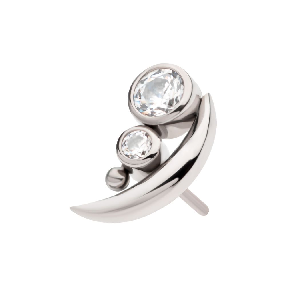 Titanium Threadless with Bezel Set CZ & Bead Crescent Moon Top