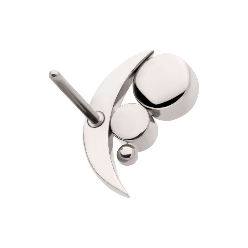 Titanium Threadless with Bezel Set CZ & Bead Crescent Moon Top