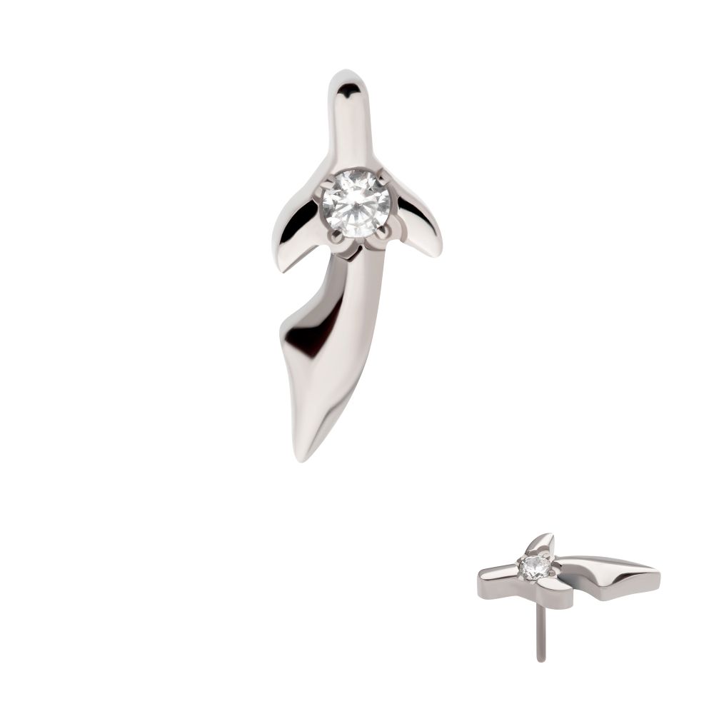 Titanium Threadless with Center Prong Set CZ Dagger Top