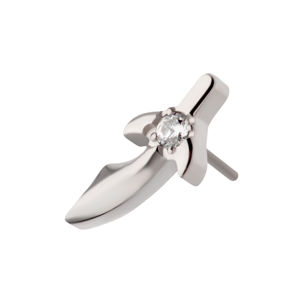 Titanium Threadless with Center Prong Set CZ Dagger Top