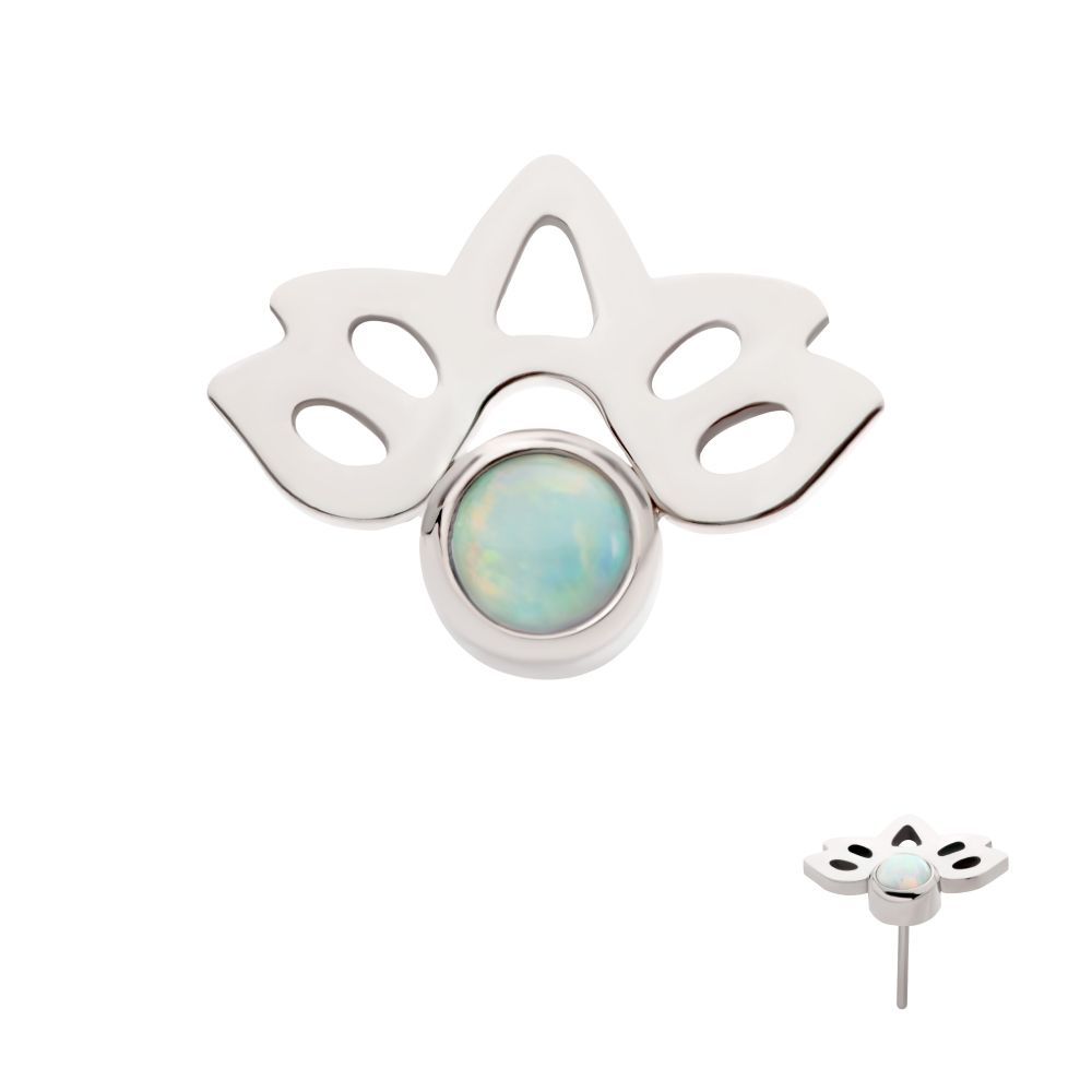 Titanium Threadless with Bezel Set Opal Lotus Flower Top