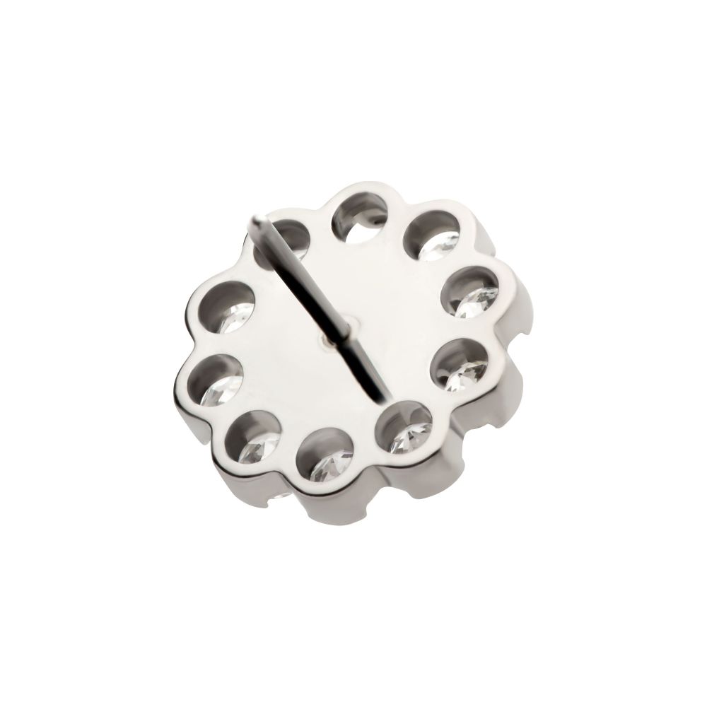 Titanium Threadless Flower Top with 11 Clear CZ