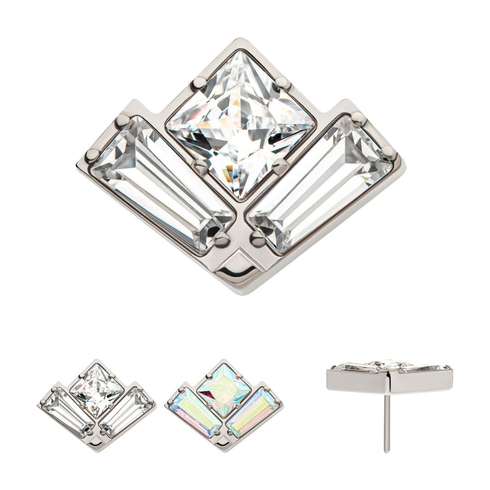 Titanium Threadless Baguette & Princess Gem Fan Shape Top