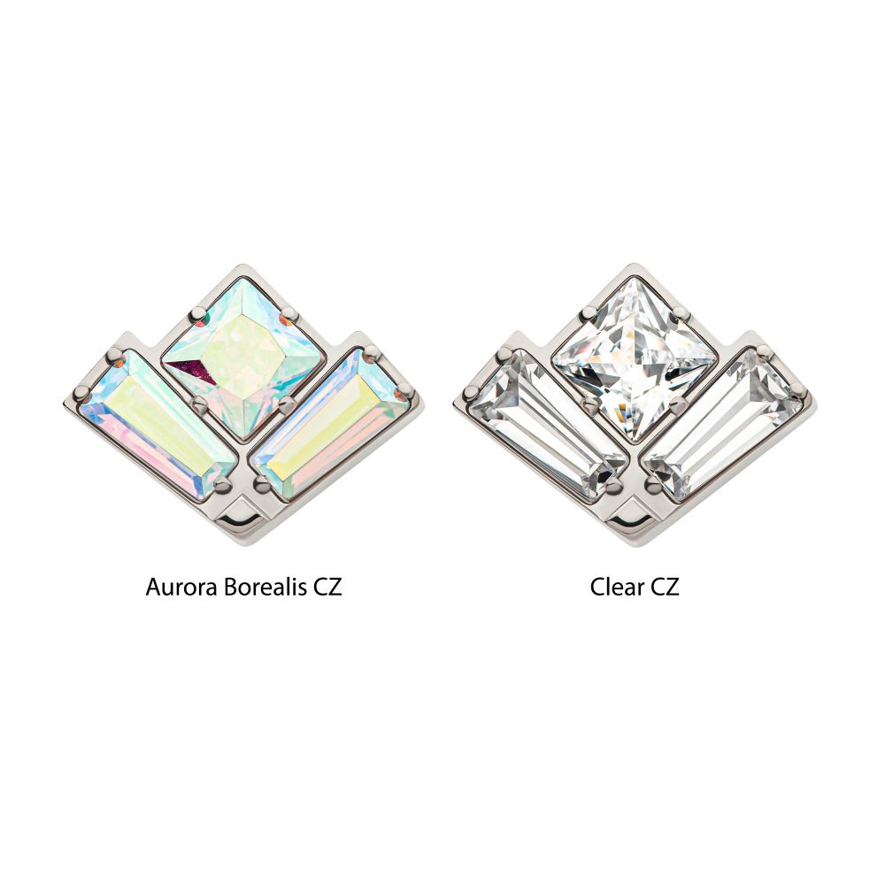 Titanium Threadless Baguette & Princess Gem Fan Shape Top