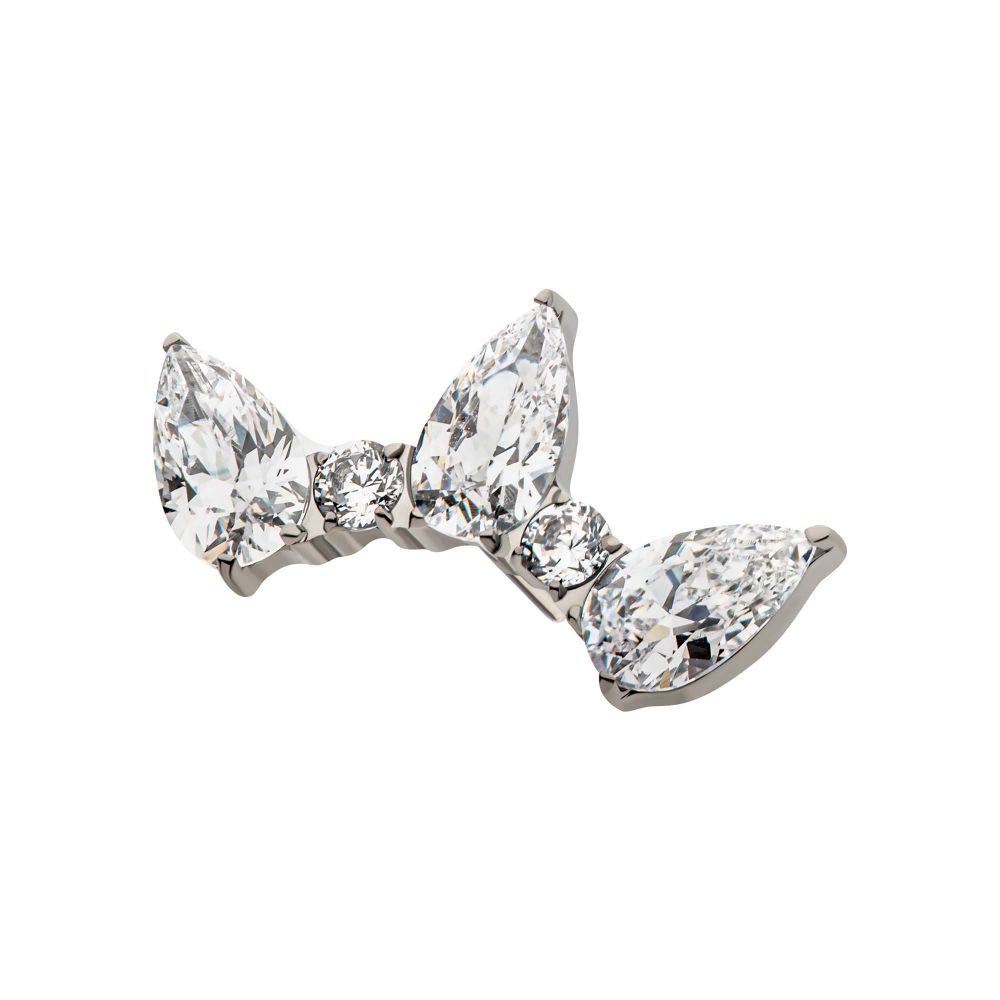 Titanium Threadless Alternating Teardrop & Round Prong Set CZ 5 Cluster Top