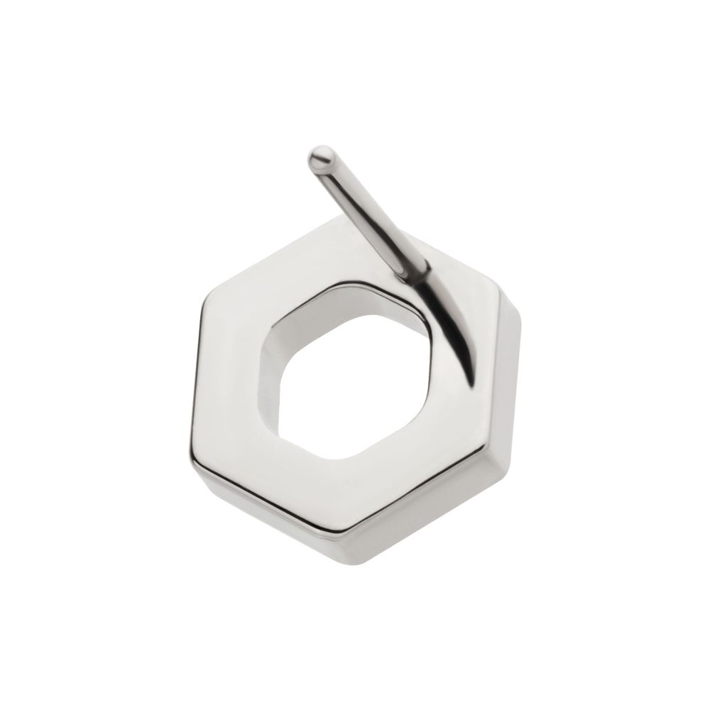 Titanium Threadless Pave Set Round CZ Gem Hexagon Top