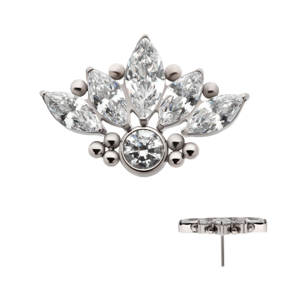 Titanium Threadless 5-Cluster Prong Set Marquise CZ Top with Beads & Bezet Set Round CZ