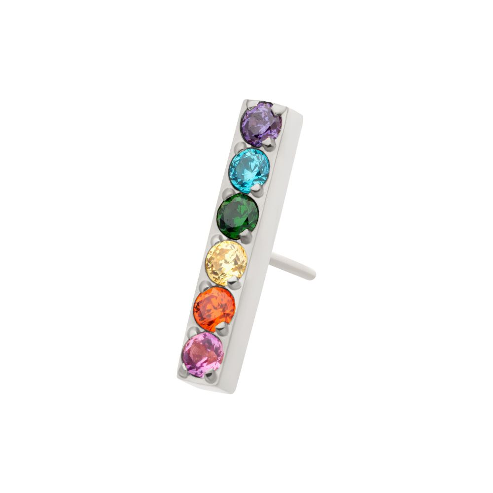 Titanium Threadless Prong Set Rainbow CZ 6-Cluster Bar Top