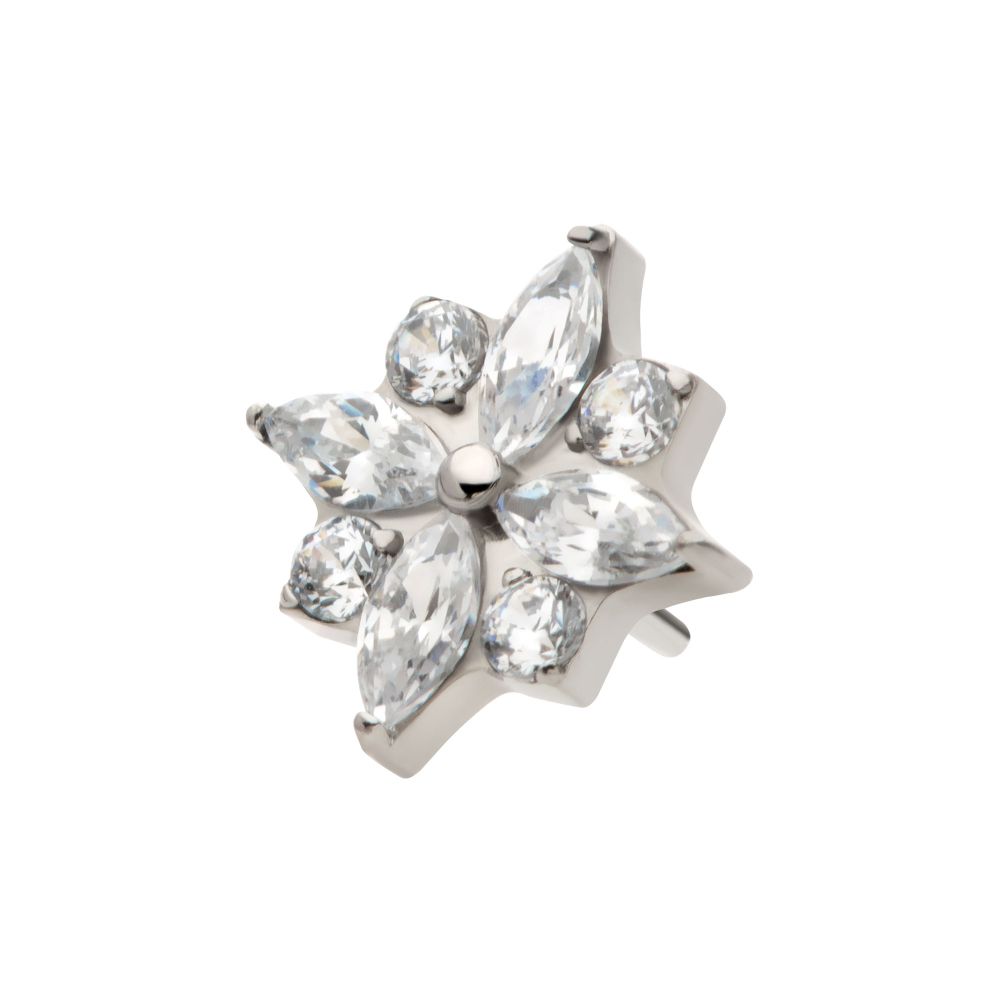 Titanium Threadless with 4 Marquise & 4 Round CZ Flower Shape Top