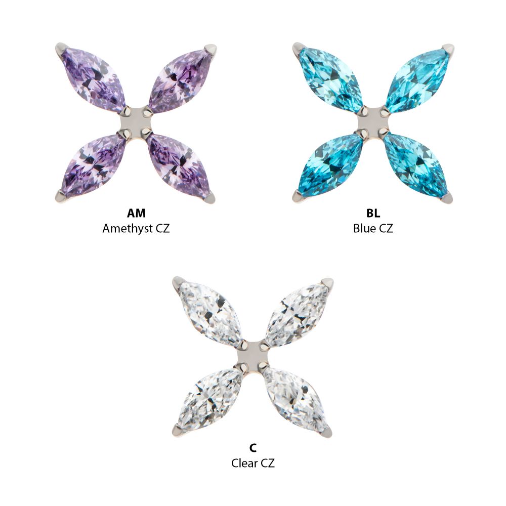Titanium Threadless Pronged Marquise CZ 4-Blade Ceiling Fan Shape Top