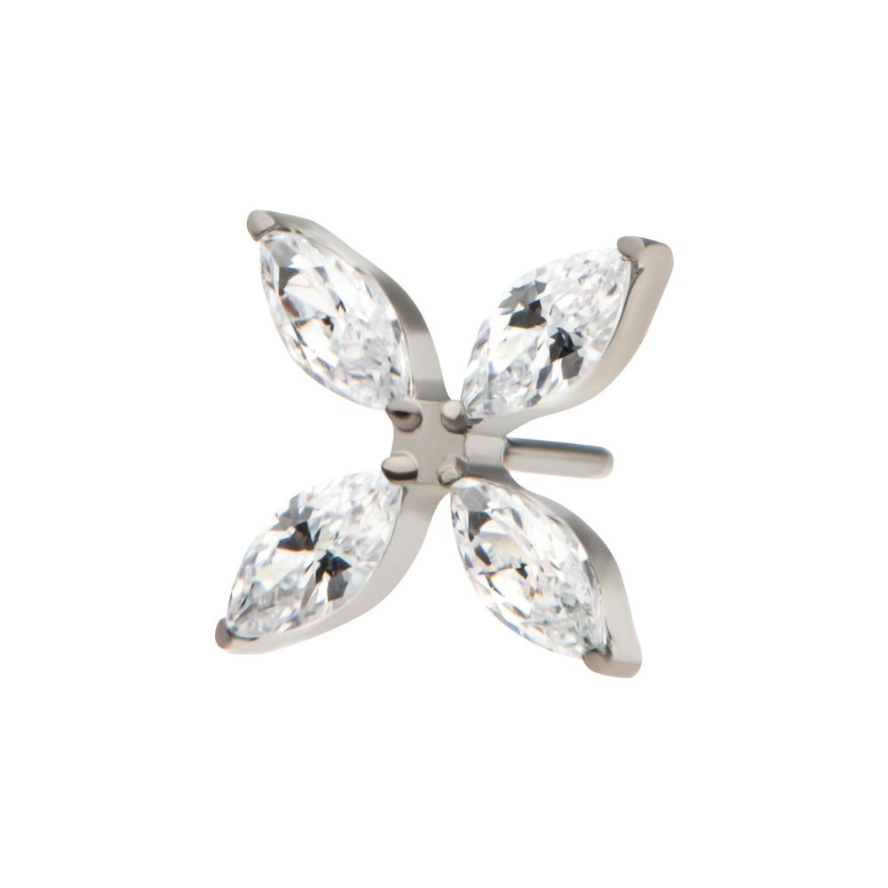 Titanium Threadless Pronged Marquise CZ 4-Blade Ceiling Fan Shape Top