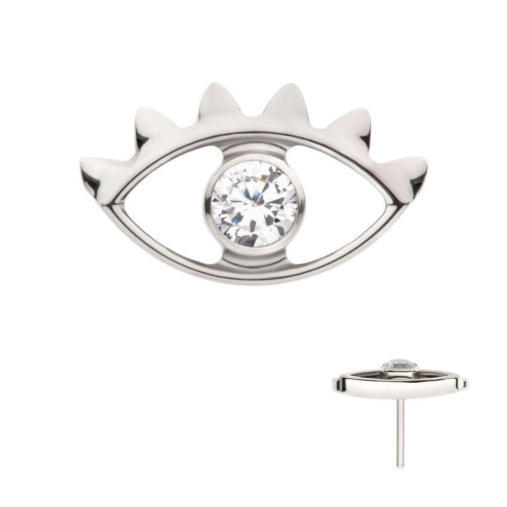 Titanium Threadless with 2mm Bezel Set Round CZ Gem Evil Eye Top