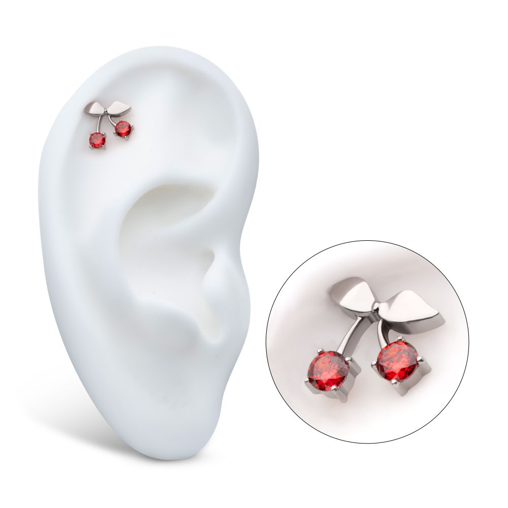 Titanium Threadless Prong Set Garnet Gem Cherry Top