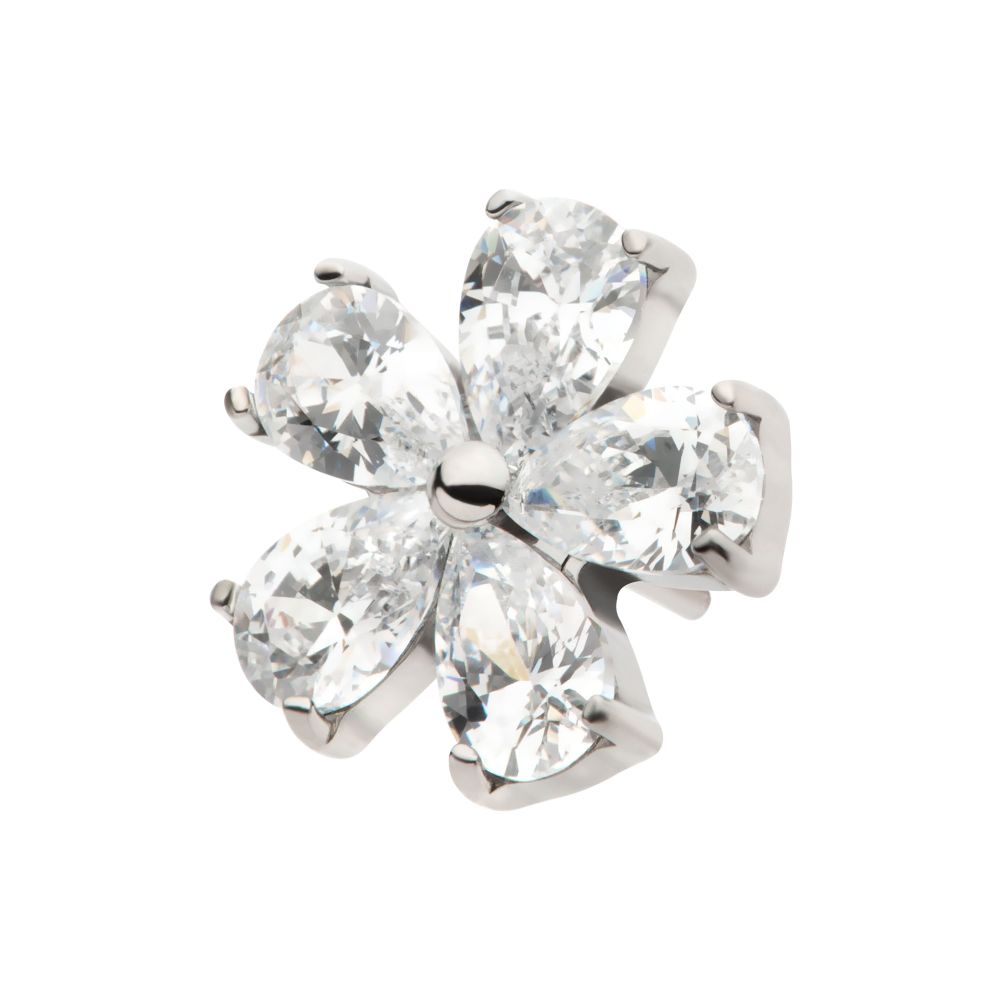 Titanium Threadless Prong Set CZ Gem 5-Petal Flower Top