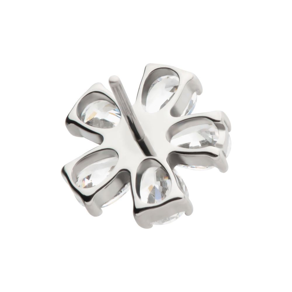 Titanium Threadless Prong Set CZ Gem 5-Petal Flower Top