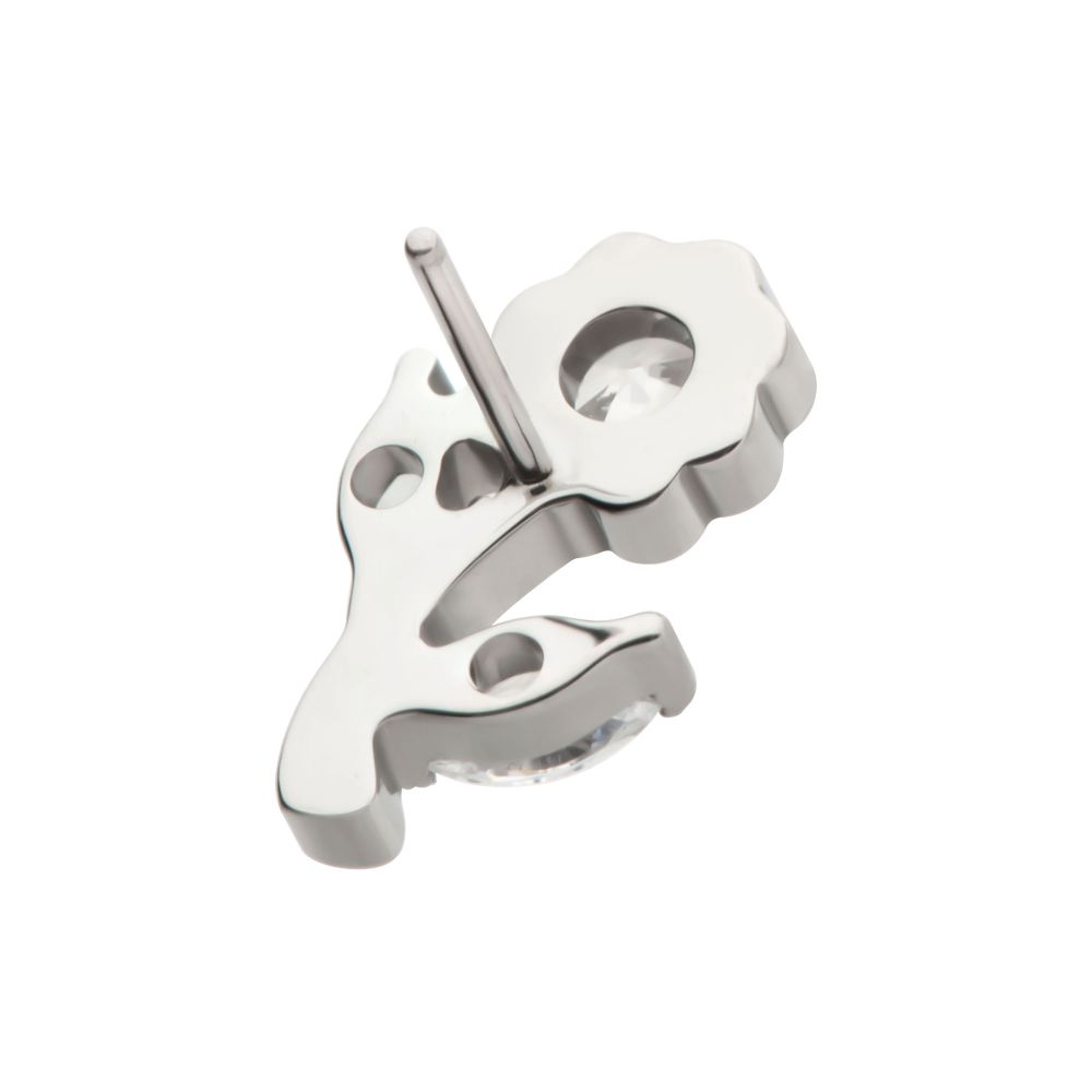Titanium Threadless Prong Set Round & Marquise CZ Gem Rose Flower Top