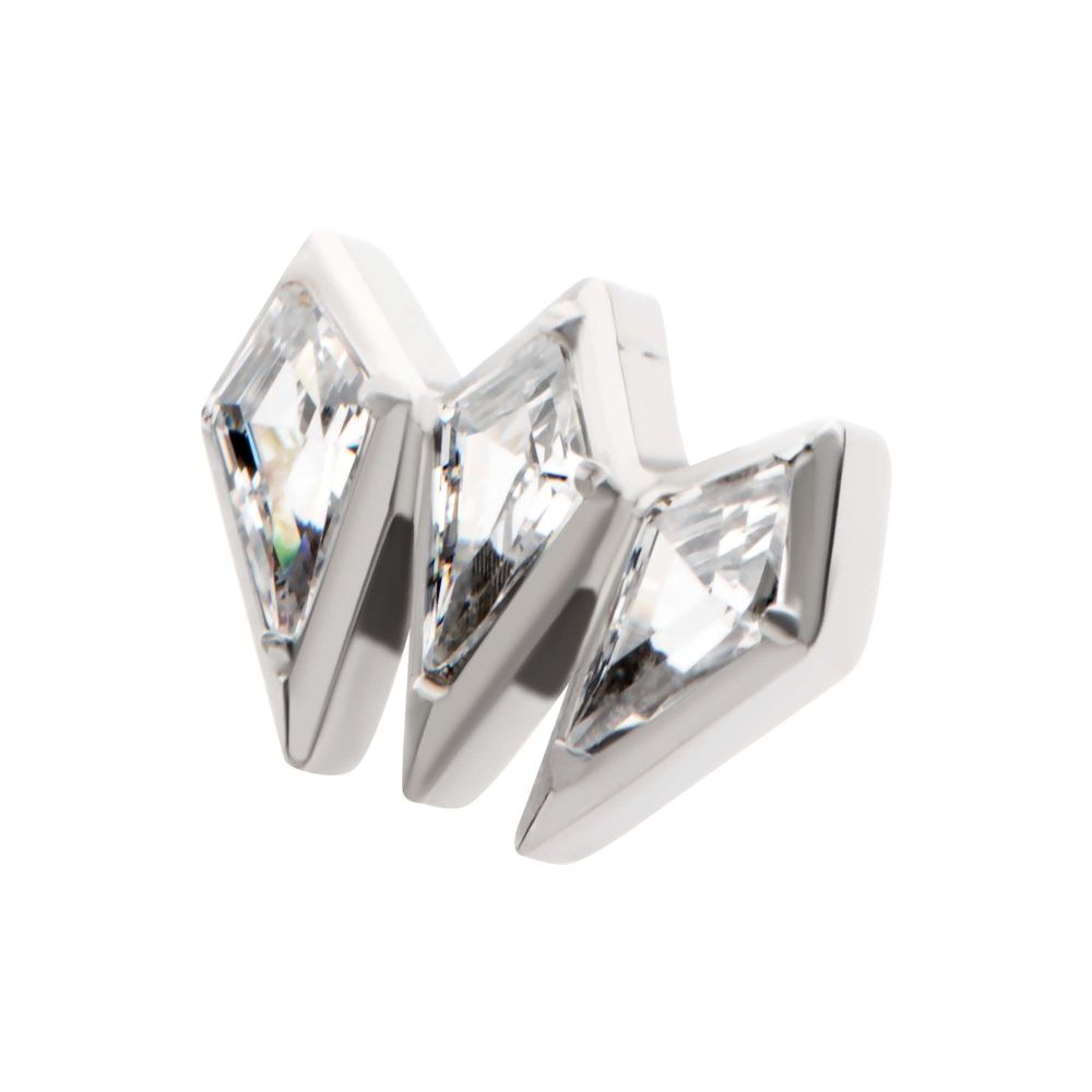 Titanium Threadless Kite Shape CZ 3-Cluster Top